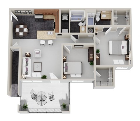 Floor plan for 2 beds, 2 baths, 1115 sqft